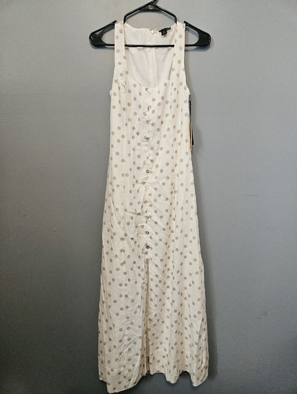 Halogen Sleeveless White Cream Polka Dot Midi Dress XS New W RepairThis dress